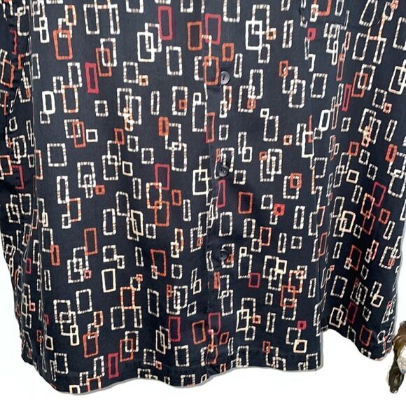Claiborne black, orange, cream & red rectangle print short sleeved shirt - Picture 4 of 8